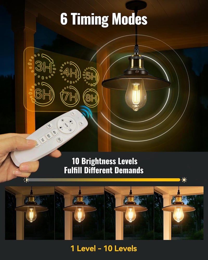 FabStyl Solar Pendant Light Indoor Outdoor, 1000LM Solar Shed Light IP65 Waterproof Metal Powered Hanging Chandelier, Gazebo Lights with Remote for Barn Gazebo Yard Garage Patio - Image 4